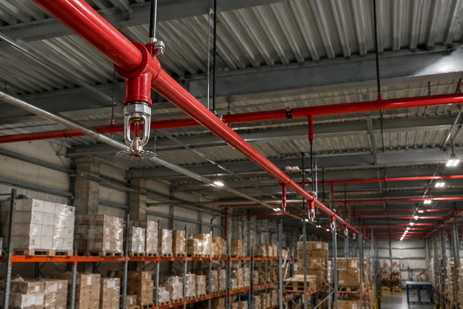 Réseau sprinkler protégé contre le gel grâce à un câble chauffant autorégulant ELTRACE installé sur les canalisations incendie
